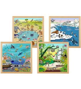 Puzzle-uri cu vocabular pentru habitate - set de 4 l Puzzle-uri din lemn l Educo.