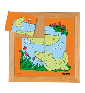 Puzzle cu animale mama + copil - crocodil