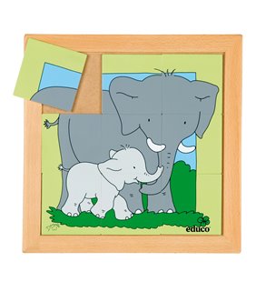 Puzzle cu animale mama + copil - elefant.