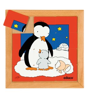 Puzzle-ul cu animale mama + copil - pinguin