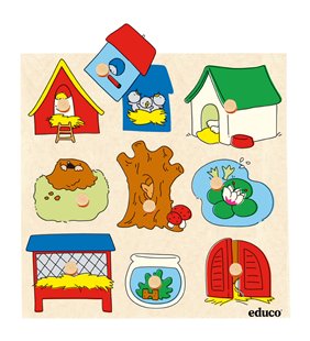 Puzzle cu maner surpriza - case de animale