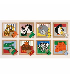 Puzzle-uri cu animale mama + pui - set de 8.