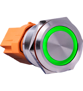 Buton de oțel momentan cu LED verde - 7A
