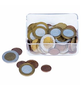 Asortiment de monede Euro in cutie.